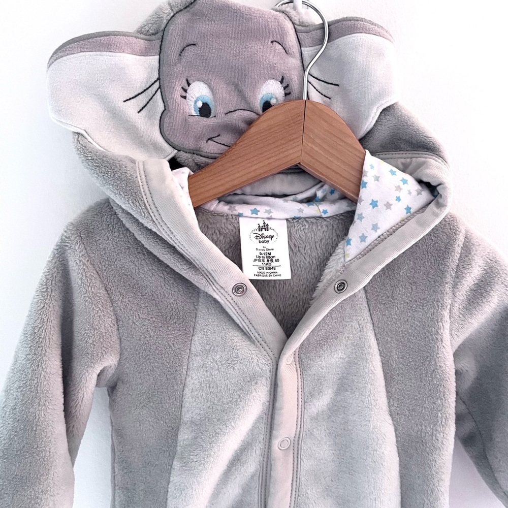 NEW Dumbo Disney Baby Jumpsuit Snowsuit, Dumbo Ears Face Hood, Super Soft Plush - Picture 15 of 16